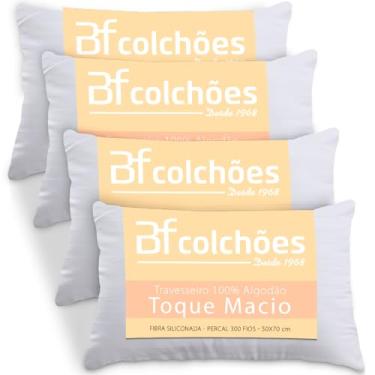 Imagem de Kit 4 Travesseiros 100% Algodão Antialérgico Percal 300 Fios Extramacio 50x70cm - BF Colchões…