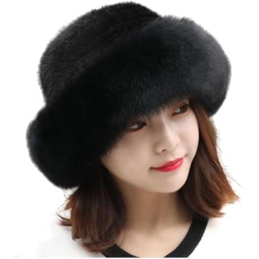 Imagem de Moda doce e bonito quente grosso chapéu de pescador chapéu de bacia, chapéu peludo de inverno feminino, chapéus de pele sintética/937 (Color : Black, Size : One Size)