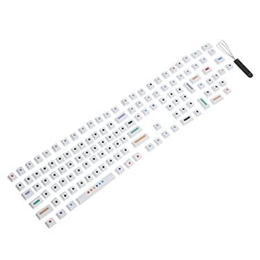 Imagem de Teclas de pontos, teclas de layout preto (128 teclas) teclas mecânicas de teclado PBT com extrator de teclas para teclados mecânicos DIY (branco)