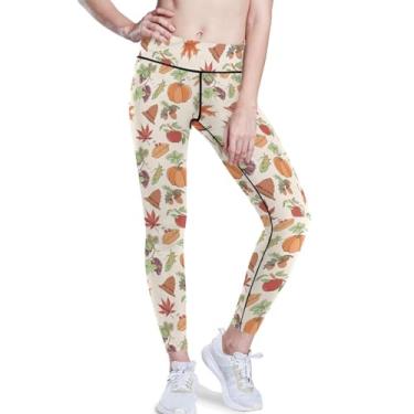 Imagem de KLL Leggings de ioga sexy para mulheres com padrão brilhante de Ação de Graças e de cintura alta com controle de barriga PP, Estampa brilhante de outono de Ação de Graças, X-Small