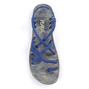 Imagem de Plaka palma Sandálias do verão planas Folha para as Mulheres | Perfeito para a pé e de Dressy Occasions Praia | Sapphire Azul | tamanho 8