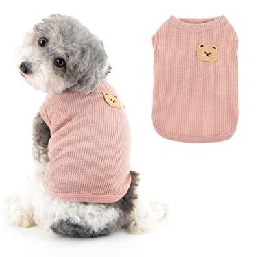 Imagem de Ranphy Camiseta Waffle para cães pequenos, meninas, meninos, urso, filhotes, roupas sem mangas, roupas para gatos pequenos, verão, primavera, cachorrinho, rosa, M