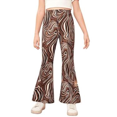 Imagem de WDIRARA Calça flare feminina cintura alta cintura elástica calça casual, Marrom multicolorido, 10 Years