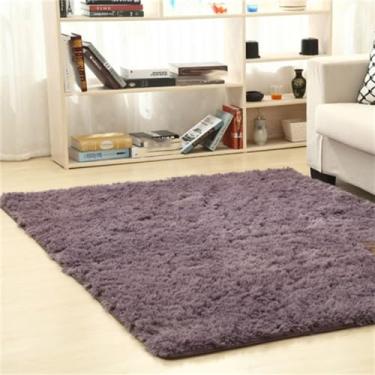 Imagem de Tapetes de área ultra macios quadrados tapetes macios para o quarto sala de estar tapete desgrenhado decoração de casa, cinza roxo, 60x120cm