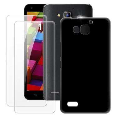 Imagem de MILEGOO Capa para Huawei Honor 3X G750 + 2 peças protetoras de tela de vidro temperado, capa ultrafina de silicone TPU macio à prova de choque para Huawei Ascend G750 (5,5 polegadas), preta