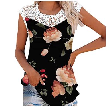 Imagem de Blusas femininas de malha de renda para treino de manga curta Y2K blusas de algodão de verão camisetas florais túnica de festa, rosa, P