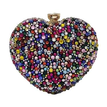 Imagem de Linda bolsa clutch em forma de coração mini amor coração strass casamento bolsa festa feminina, Multi preto