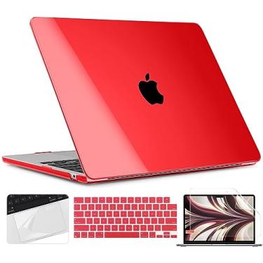 Imagem de TWOLSKOO Capa para MacBook Air de 13,6 polegadas, versão 2022, modelo A2681 M2, capa rígida de plástico com película de trackpad, capa de teclado e película de tela para MacBook Air 13 M2, vermelho cristal