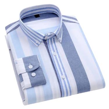 Imagem de Camisas masculinas listradas de algodão manga comprida não passar a ferro camisa casual negócios escritório colarinho botão lazer outono, H-h-2220, G