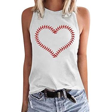 Imagem de PKDong Camisetas femininas de beisebol para mamãe de beisebol, regatas casuais para mulheres, gola redonda, sem mangas, camisetas femininas, Branco, M