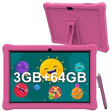 Imagem de HOTTABLET Tablet de 10 polegadas para crianças 3 GB RAM 64 GB ROM tablet infantil, tablet Android 12 com capa, tablet infantil PC WiFi, controle parental, câmera dupla, tablets educativos com capa de