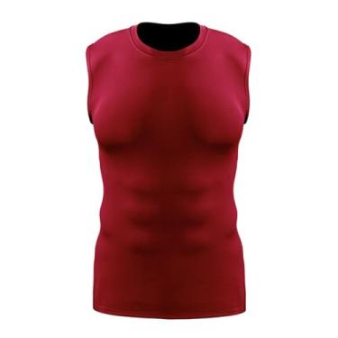 Imagem de Camiseta de compressão masculina Active Vest Body Building Slimming Workout Quick Dry Muscle Fitness Tank, Vermelho, G