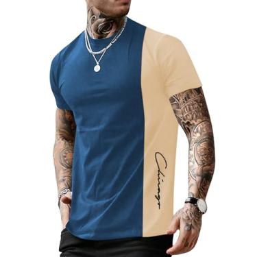 Imagem de SOLY HUX Camiseta masculina de manga curta com estampa gráfica colorida casual de verão, Azul e amarelo, XXG