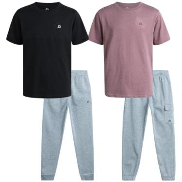 Imagem de RBX Conjunto de calça jogger ativa para meninos, 4 peças, camiseta de manga curta e moletom de lã, conjunto de roupas combinando para meninos, 4 a 12, Cinza uva e preto, 8