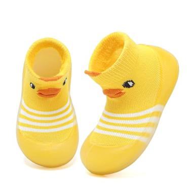 Imagem de Sapatos para bebês meninos meninas primeiro caminhada antiderrapante com sola de borracha macia para bebês, Pato amarelo fofo, 9-12 Meses