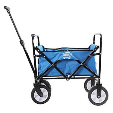 Imagem de Carrinho de carrinho de jardim dobrável doméstico carrinho de compras multifuncional para acampamento ao ar livre, praia, supermercado, caminhonete com 4 rodas, carga: 75 kg (azul)