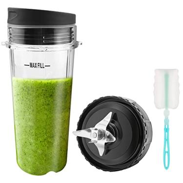 Imagem de Feilifan Peças de reposição para liquidificador Nutri Ninja, copos de dose única de 473 ml com tampas e conjunto de lâmina de 6 aletas compatíveis com liquidificador profissional Ninja BL660, BL663CO,