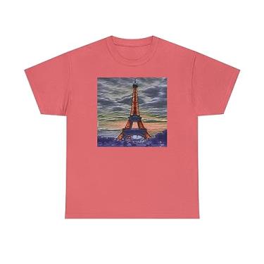 Imagem de Torre Eiffel ao pôr do sol - Camiseta unissex de algodão pesado, Seda coral, G