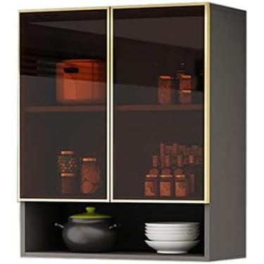 Imagem de Estante flutuante montada na parede, armário de parede de cozinha, rack de exibição de vidro temperado, armários de armazenamento de garagem ou lavanderia, 60 * 30 * 80cm