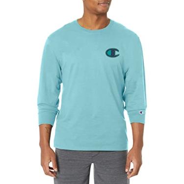 Imagem de Champion Camiseta masculina de manga comprida, camiseta clássica masculina (regular ou grande e alta), Colcha sintética azul Ocean Boat C, M
