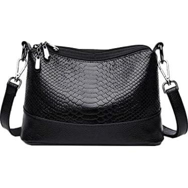 Imagem de Bolsa de ombro pequena para mulheres Bolsa de couro PU macio com padrão de crocodilo Bolsa crossbody com vários bolsos Bolsa de ombro Bolsa feminina Bolsa de viagem, preta
