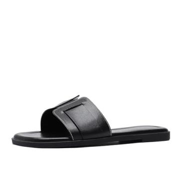 Imagem de Stratuxx Kaze Sandálias rasteiras femininas sandálias planas sandálias de banda branco preto marrom metálico sandálias, P - preto, 8