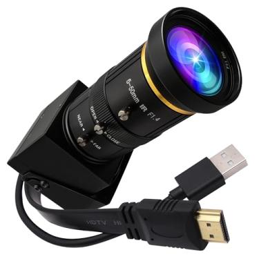 Imagem de ELP Câmera HDMI USB 4K com zoom manual, câmera teleobjetiva de saída dupla para projetor de TV de computador 5-50 mm, câmera com zoom 10X, mini câmera Lightburn, câmera de segurança USB industrial