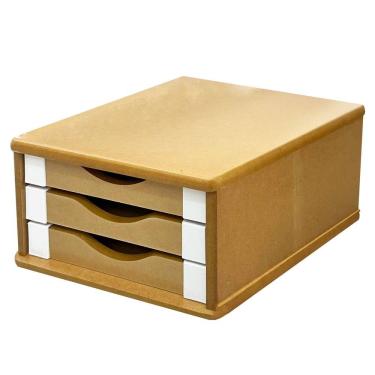 Imagem de Caixa Arquivo Gaveteiro Organizador Escritório Madeira MDF 3 Gavetas Documento A4 Oficio