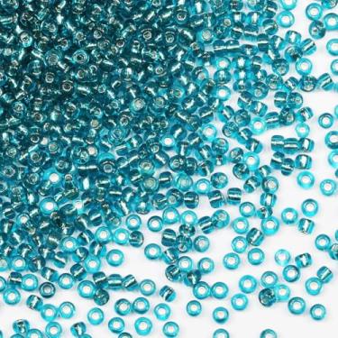 Imagem de Grânulos de sementes a granel 110 gramas cerca de 3500 peças, contas de artesanato de vidro azul-verde 8/0 de 3 mm para fazer brincos, pulseiras, pingentes, joias de cintura, contas de sementes
