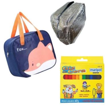 Imagem de Mochila Merendeira Escolar Infantil Kit Completo: Estampa de Animais, Lancheira Térmica Impermeável,Acompanha cx Giz de Cera Colorido - Perfeito para Crianças Criativas e Dias Divertidos na Escola.