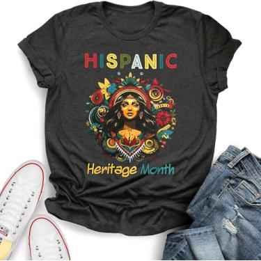 Imagem de OCURHU Camiseta do mês da herança hispânica, bandeira dos países latinos, letra latina, flor poderosa, camiseta com estampa orgulhosa hispânica, A - cinza escuro, GG