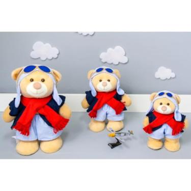 Imagem de Trio De Ursos Aviador Em Pé Para Nichos E Decorações 3 Pçs (VERMELHO MARINHO E AZUL CLARO)
