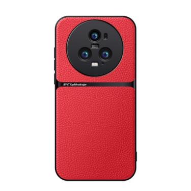 Imagem de Kepuch Capa para Honor Magic 5 Pro - Litchi Grano Case Placa de Metal Embutida - Vermelho