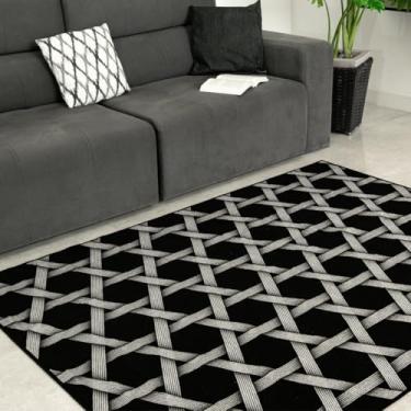 Imagem de Tapete Estampado Antiderrapante 200x150cm Preto Elegante Para Sala e Quarto Design Moderno Ideal Para Decoração de Ambientes Conforto e Segurança Para Seu Lar