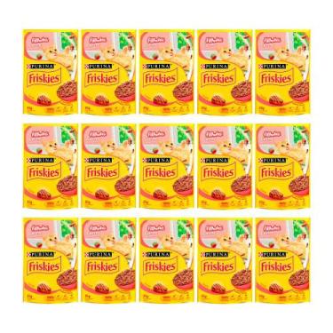 Imagem de Kit 15 Ração Úmida para Gatos Friskies Filhotes Sabor Carne ao Molho e