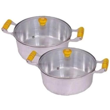 Imagem de Jogo 2 Panela Caçarola Aluminio Batido Fundido Tampa de Vidro N 14 e 2