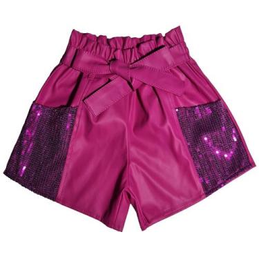 Imagem de Short Couro Infantil Menina Bolso Paetê Primavera Verão - 2L Kids, Pin