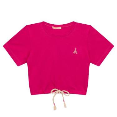 Imagem de Blusa Infantil Menina Manga Curta Básica Com Cadarço - Pink - Tupiniki