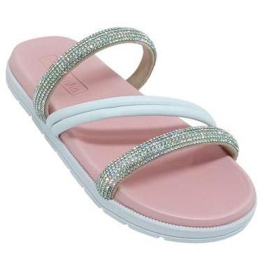 Imagem de Chinelo Molekinha Infantil Strass Napa Meninas Fashion, Cristal creme,
