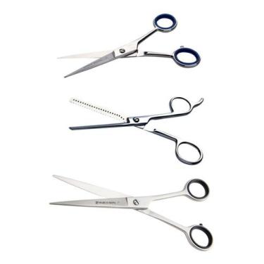 Imagem de Kit 3UN tesouras profissionais fio liso 6  + fio laser 7  + desfiadeir