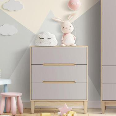 Imagem de Cômoda infantil MDF 3 gavetas Linha Tomi Carvalho com Cinza - Quater