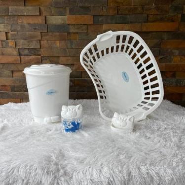 Imagem de Cesto de Roupa Telado 25 Litros quarto com saboneteira e lixeira bascu