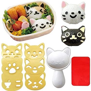 Imagem de VANVENE Conjunto de moldes de bola de arroz pequeno padrao de gato faca voce mesmo sushi Bento Nori cozinha molde de arroz ferramentas de cozinha faca-voce-mesmo com cortador de algas marinhas Nori, para festa em casa, criancas, refeicao