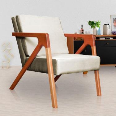 Imagem de Poltrona Decorativa Braços de Madeira Sala de Estar Monalisa Veludo Be