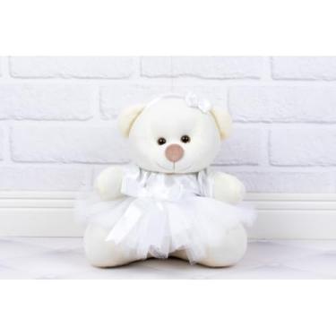 Imagem de Urso de Pelúcia Tedde 12 cm, Daminha Cetim Branco (PELUCIA PALHA - DETALHE - PADRÃO)