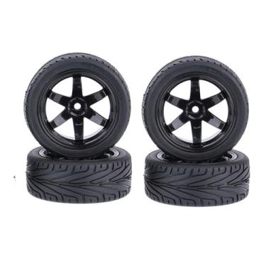 Imagem de LAFEINA Pneus RC 4 peças 1:10 e jantes de plástico para escala 1/10 em estrada Touring Drift Car Traxxas HSP HPI Tamiya (preto)