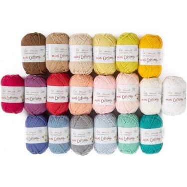 Imagem de La Mia Mini Fio de Algodão 20 Novelos 100% Algodão, Total de 500g Cada 25g/65m, Leve, Dk, Penteados de Cores Sortidas