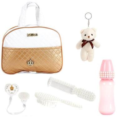 Imagem de Bolsa Enxoval Meninas Bege e Branco Boneca Reborn 06 Peças - Love