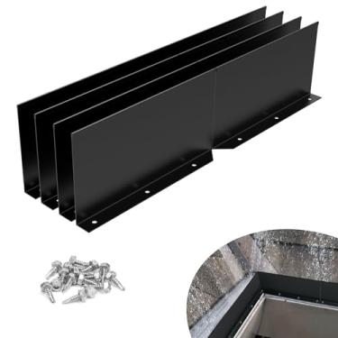 Imagem de Flamorrow Pacote com 4 protetores de salpicos de alumínio para calha, protetor de calha dobrável para água da chuva com parafusos, desviador de chuva dobrável para telhados planos de casa, vale,