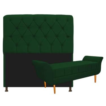 Imagem de Kit Cabeceira Estofado Lady e Recamier Ari 140 cm Casal Suede Verde - Amarena Móveis